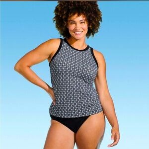 Lands' End Women's Geo Floral Print Crew Neck Tankini Swim Top Small NWT